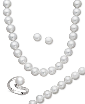 Pearl Jewelry Set, Sterling Silver Cultured Freshwater Pearl and Diamond Accent Jewelry Set