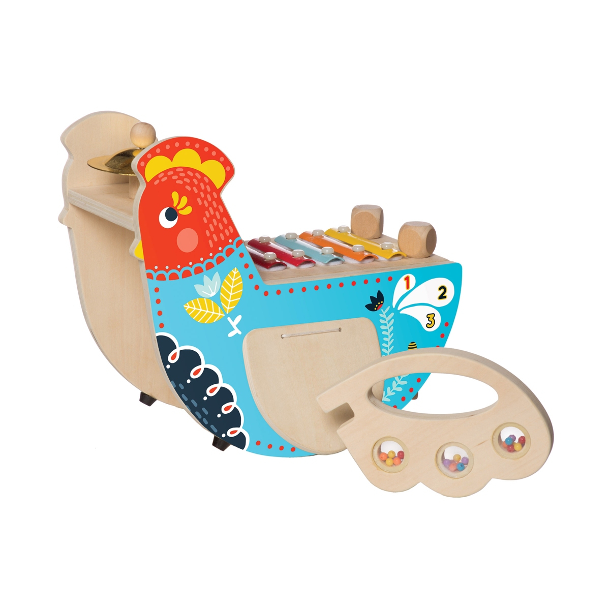 Manhattan Toy Company Manhattan Toy Musical Chicken Wooden Instrument With Xylophone, Drumsticks, Cymbal, And Maraca In Multi
