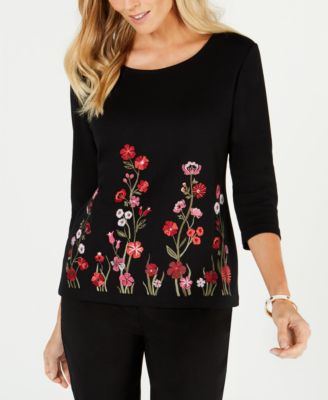 Karen Scott Embroidered 3/4-Sleeve Top, Created For Macy's & Reviews ...