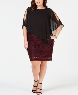 Connected - Plus Size Chiffon-Overlay Lace Sheath Dress