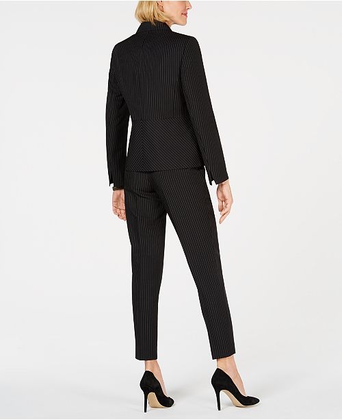 Le Suit NotchCollar Pinstriped Pantsuit & Reviews Suits & Suit