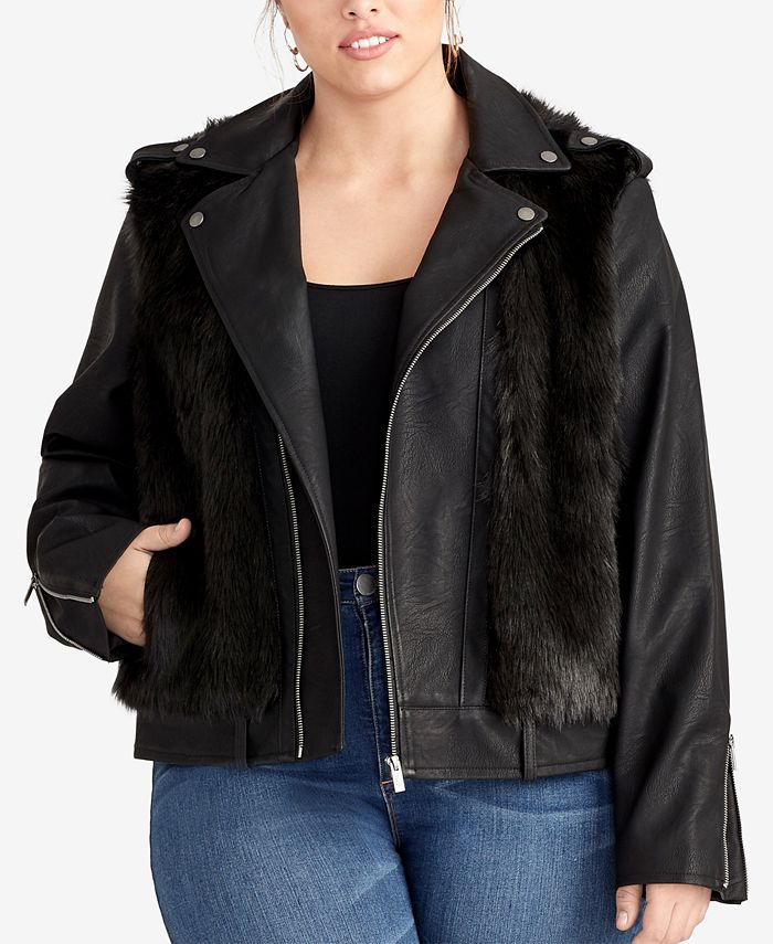 RACHEL Rachel Roy Trendy Plus Size Milana Faux-Fur Moto Jacket - Macy's