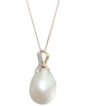 image of Baroque Cultured Freshwater Pearl (13mm) & Diamond Accent 18