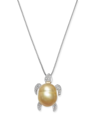 image of Baroque Cultured Golden South Sea Pearl (10mm) & Diamond Accent Turtle 18