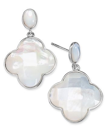 Macy's - Mother-of-Pearl Clover Drop Earrings in Sterling Silver