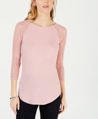 Crave Fame - Juniors' Lace-Sleeved Baseball T-Shirt