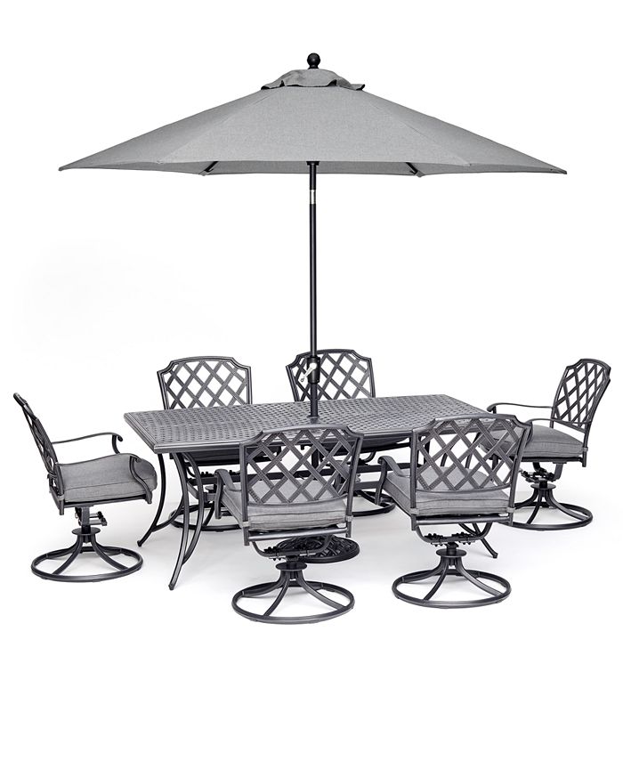 Agio - Grove Hill II Outdoor Aluminum 7-Pc. Dining Set (72" X 38" Table & 6 Swivel Chairs) With Sunbrella&reg; Cushions