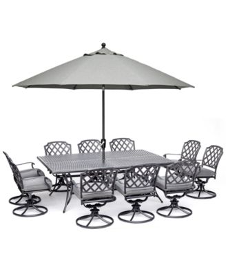 Grove Hill II Outdoor Cast Aluminum 11-Pc. Dining Set (84" X 60" Table & 10 Swivel Chairs) With Sunbrella&reg; Cushions, Created for Macy's