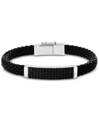 Buy NEW EFFY Sterling Silver and Black Leather Men's Bracelet