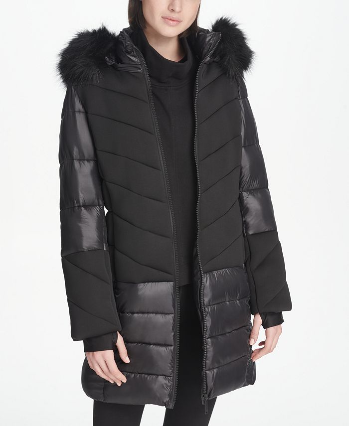 DKNY Sport Faux-Fur Hood Long Puffer Jacket, Created for Macy's - Macy's