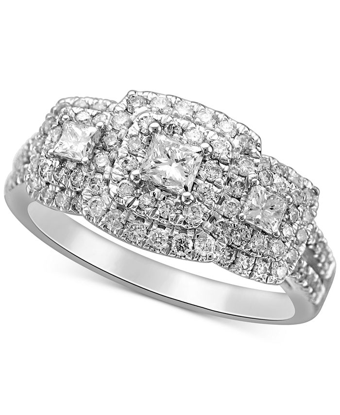 Macy's Diamond Princess Triple Halo Engagement Ring (1 ct. t.w.) in 14k ...