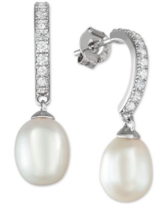 Cultured Freshwater Pearl (9 x 10mm & 7 x 9mm) & Cubic Zirconia Jewelry Set in Sterling Silver