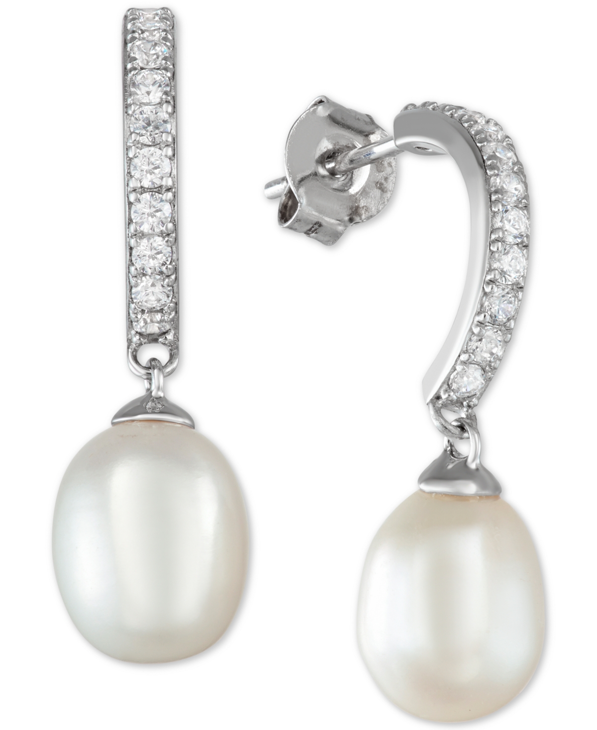 Cultured Freshwater Pearl (9 x 10mm & 7 x 9mm) & Cubic Zirconia Jewelry Set in Sterling- Silver