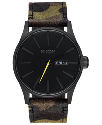 Nixon - Men's Sentry Leather/Canvas Strap Watch 42mm
