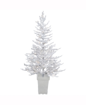 Vickerman 5 ft Potted Flocked Winter Twig Artificial Christmas Tree