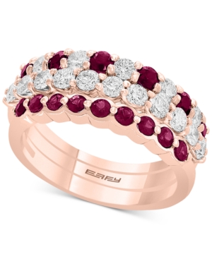 image of Effy 3-Piece Set Emerald (3/4 ct. t.w.) & Diamond (9/10 ct. t.w.) Stackable Rings in 14k White Gold (Also Available in Certified Ruby with 14k Rose Gold)