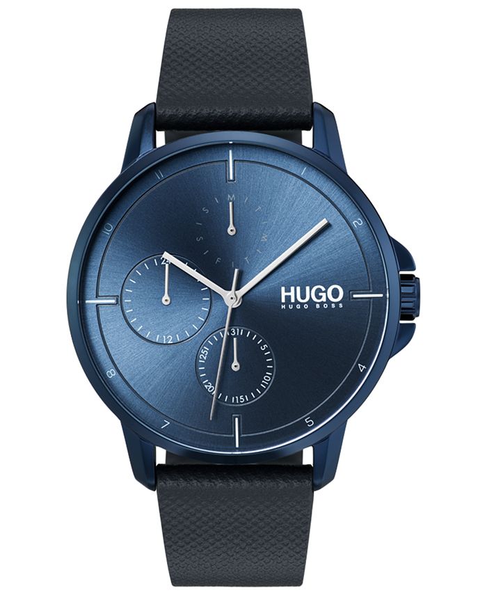HUGO - Men's #Focus Blue Leather Strap Watch 42mm