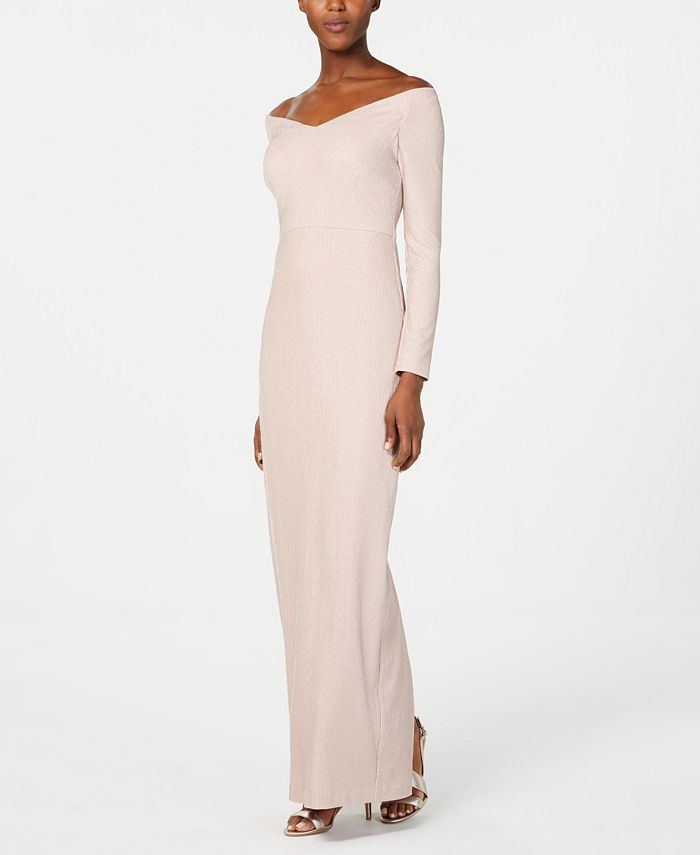 Calvin Klein Off-The-Shoulder Glitter Gown - Macy's