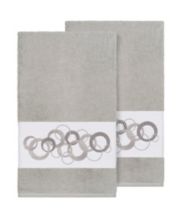Hotel Balfour Set of 2 WHITE Fingertip Towels Gray Silver Embroidery Lines  New
