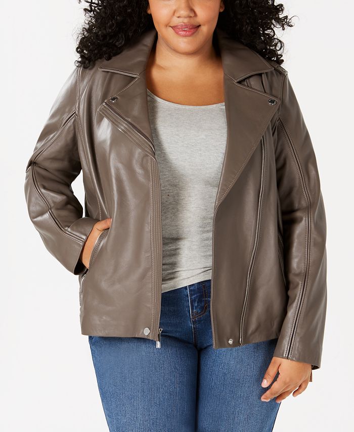 Michael Kors Plus Size Leather Moto Jacket - Macy's