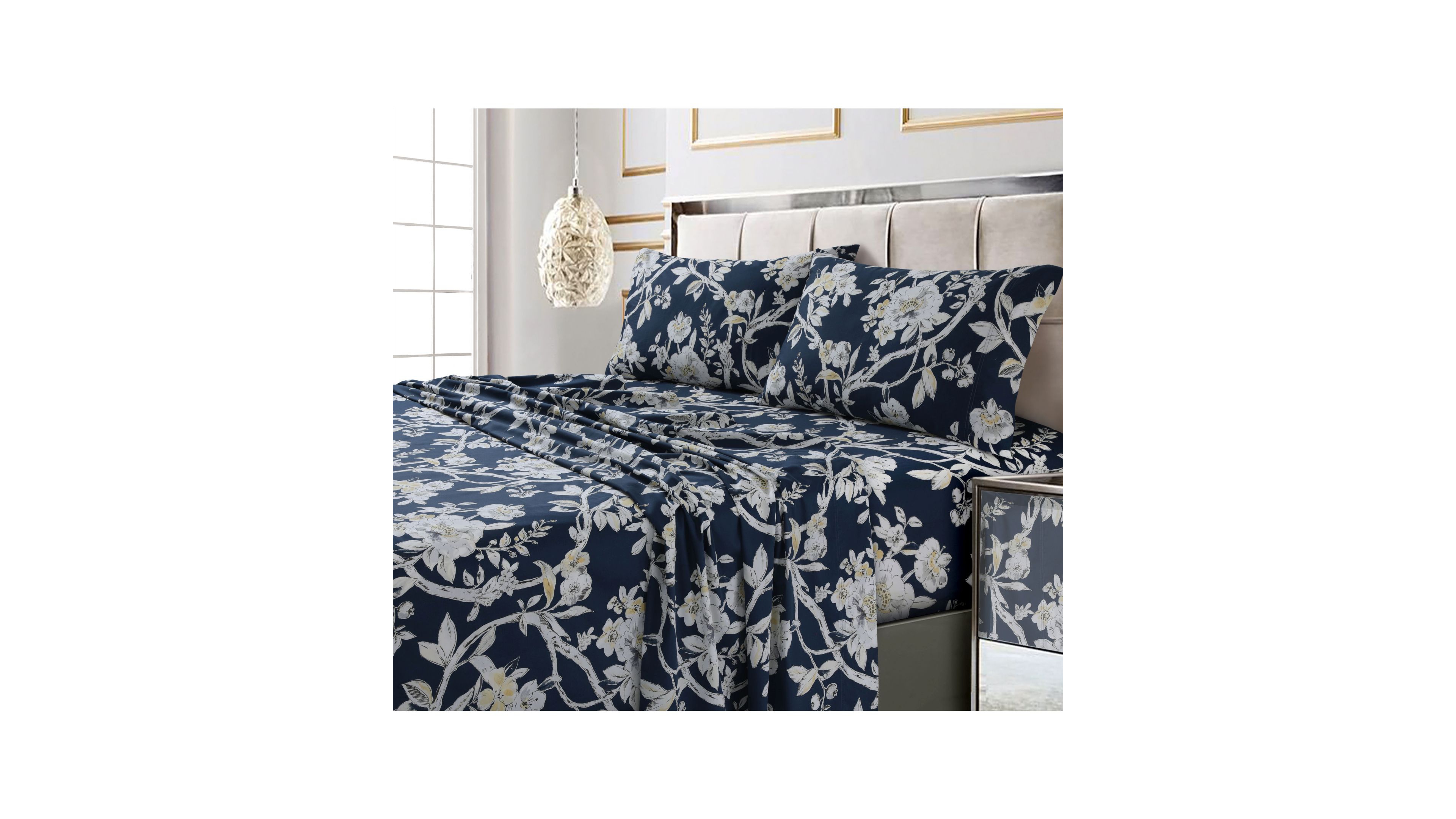 Tribeca Living Colmar Printed 300 Thread Count Cotton Sateen Extra Deep Pocket Sheet Set Set, Twin Xl