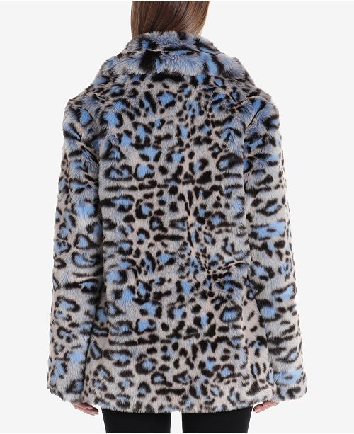 Avec Les Filles Faux-Fur Blue-Leopard-Print Coat & Reviews - Coats ...