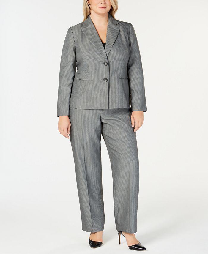 Le Suit Plus Size 2-Button Tonal Striped Pantsuit - Macy's