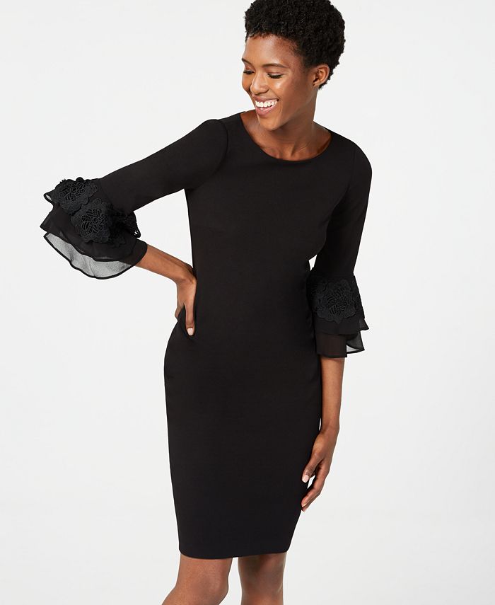 Calvin Klein Women's Bell Sleeve Sheath Dress Black Size 2 Petite