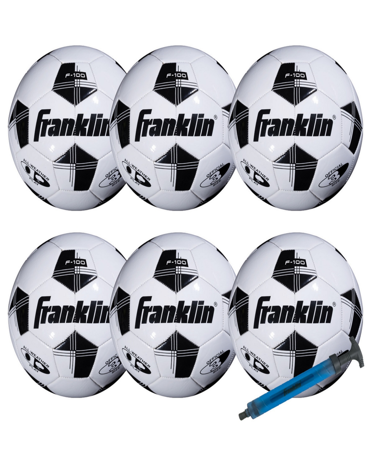 Franklin Sports Size 3 Comp 100 6 Pack Of Soccerballs Pump In White,black