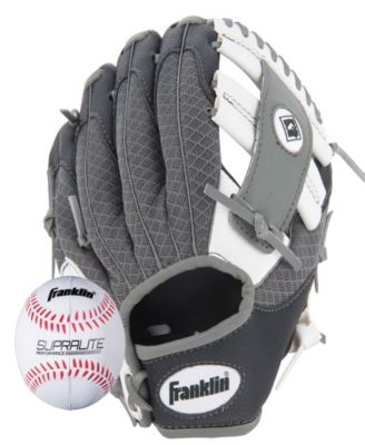 Franklin Sports 9.5" Teeball Meshtek Glove & Ball Set Black/White/Grey-Left Handed