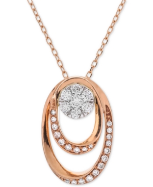 image of Diamond Double Oval Cluster Adjustable Pendant Necklace (1/4 ct. t.w.) in 14k Rose & White Gold
