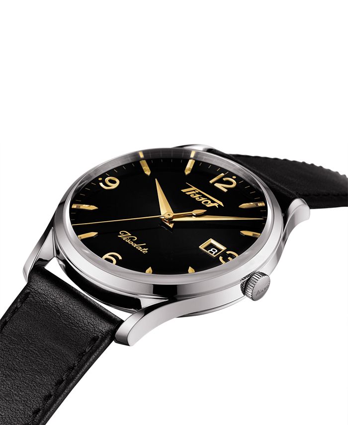Tissot Men's Swiss Heritage Visodate Black Leather Strap Watch 40mm Macy's