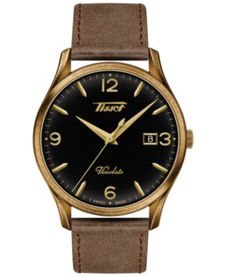 Tissot Men's Swiss Heritage Visodate Brown Leather Strap Watch 40mm \u0026  Reviews - All Fine Jewelry - Jewelry \u0026 Watches - Macy's