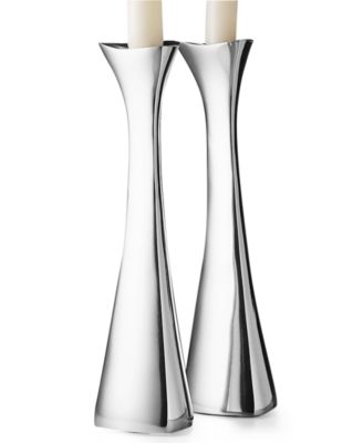 Nambé - "Tri-Corner" Candlesticks, 9 1/2"