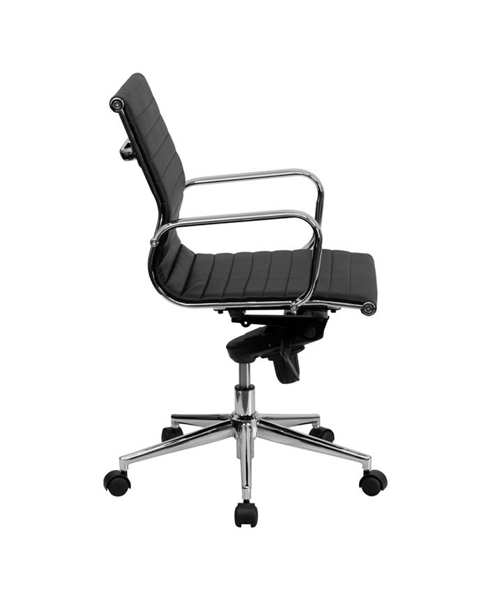 Flash Furniture Mid-Back Black Ribbed Leather Swivel Conference Chair ...