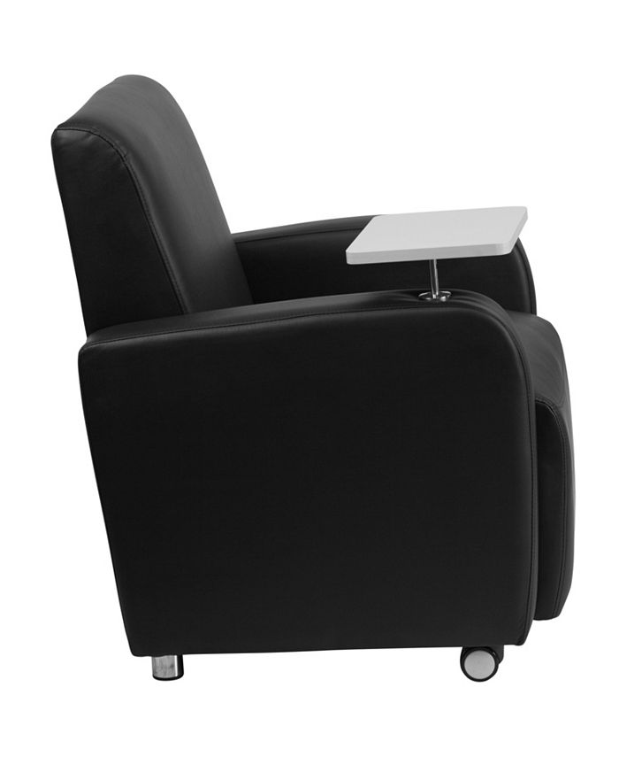 Flash Furniture Black Leather Guest Chair With Tablet Arm, Front Wheel