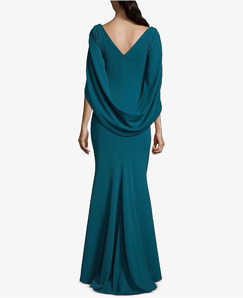 betsy and adam chiffon cape gown
