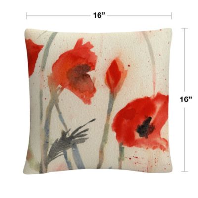 heila Golden Red Poppy Light Floral Abstract Decorative Pillow, 16" x 16"