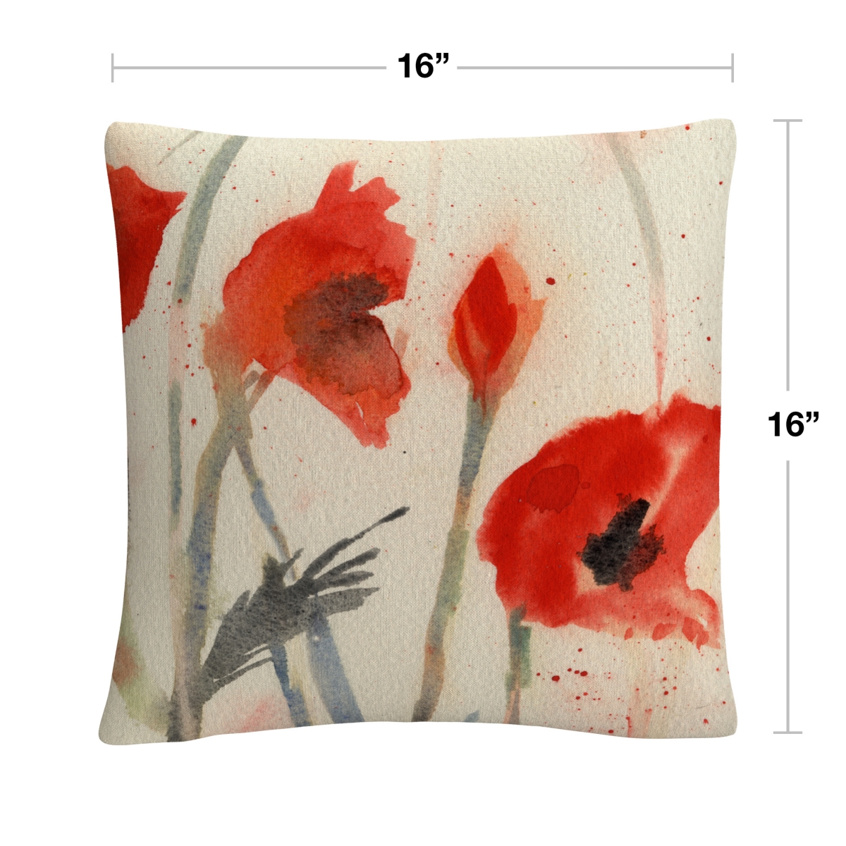 Sheila Golden Red Poppy Light Floral Abstract Pillow, 16