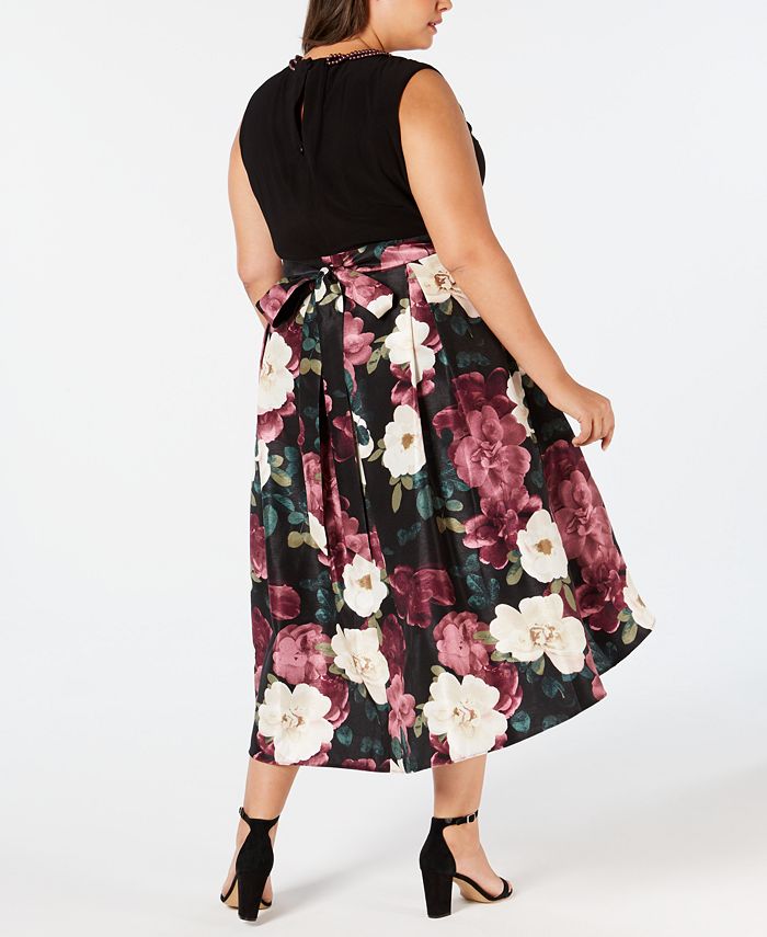 SL Fashions Plus Size Printed-Skirt Fit & Flare Dress - Macy's