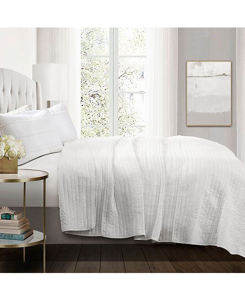 Lush Decor Pom Pom Stripe 3 Piece Full Queen White Quilt Set