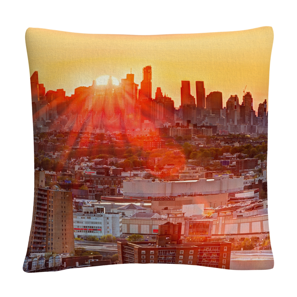Masters Fine Art Midtown Sunset Orange Cityscape Decorative Pillow, 16 x 16