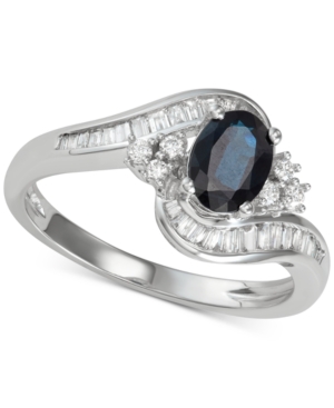 image of Sapphire (1 ct. t.w.) & Diamond (3/8 ct. t.w.) Ring in 14k White Gold (Also in Tanzanite)