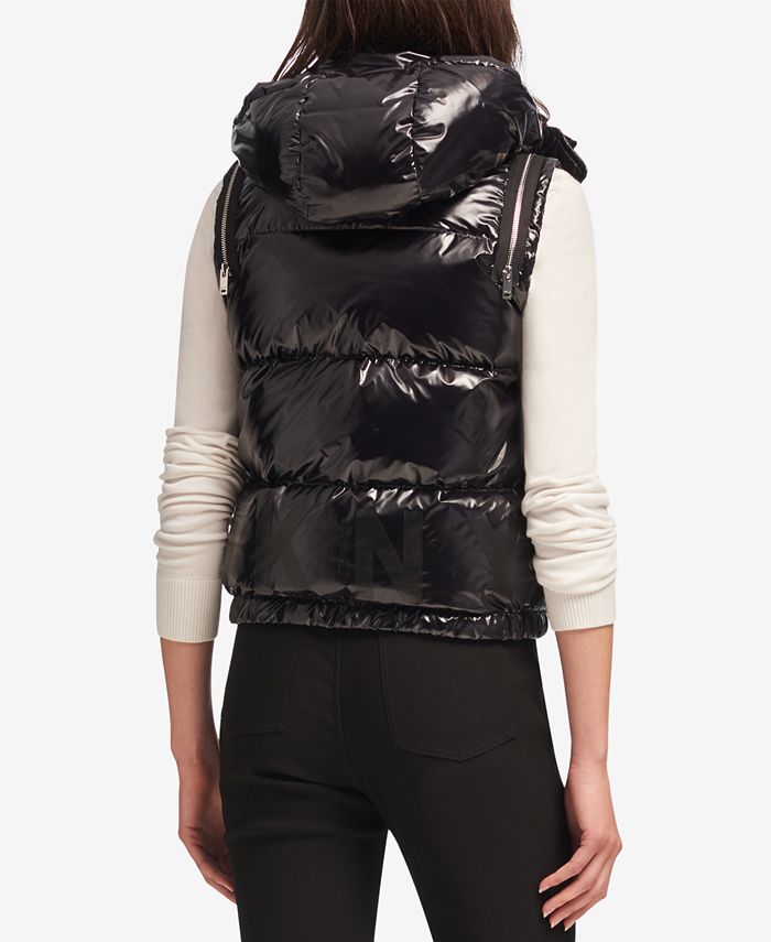 DKNY Hooded Metallic Puffer Vest Macy's