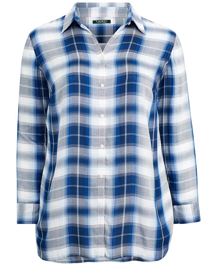 Lauren Ralph Lauren Plus Size Plaid Twill Shirt - Macy's