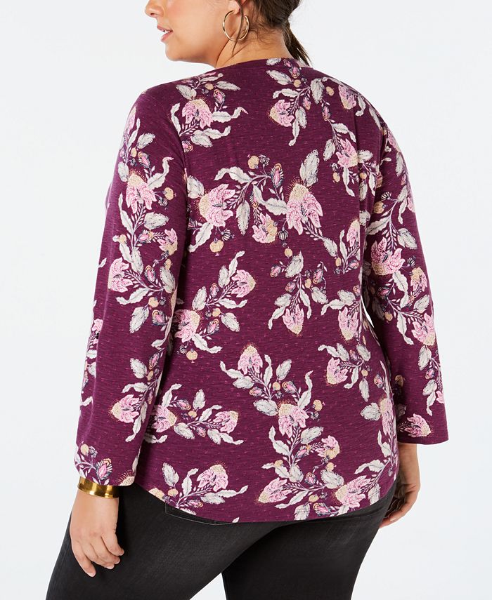 Style & Co Plus Size Retro-Floral Print Top, Created for Macy's - Macy's
