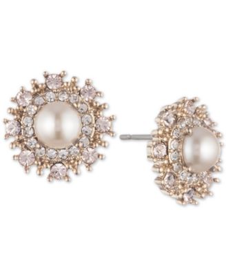 Marchesa Gold-Tone Cubic Zirconia & Imitation Pearl Button Earrings ...