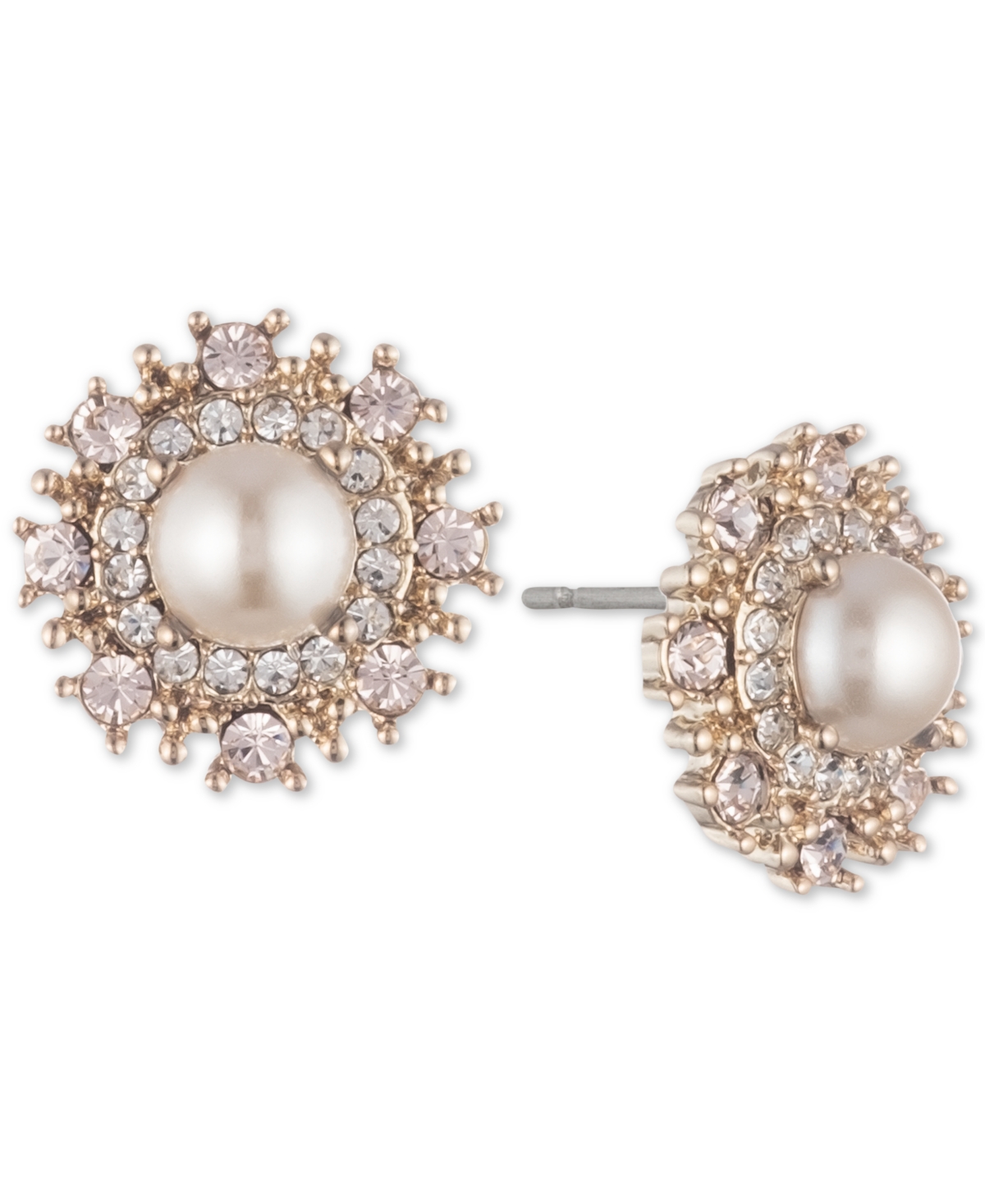 Gold-Tone Cubic Zirconia & Imitation Pearl Button Earrings - Gold