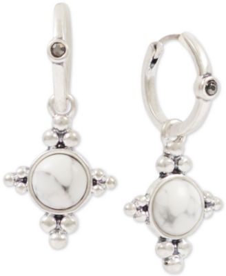 Lucky Brand - Silver-Tone Stone Mini-Hoop Earrings