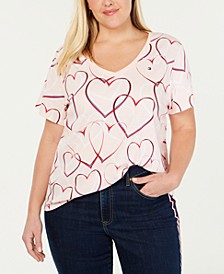Plus Size Cotton Heart-Print T-Shirt